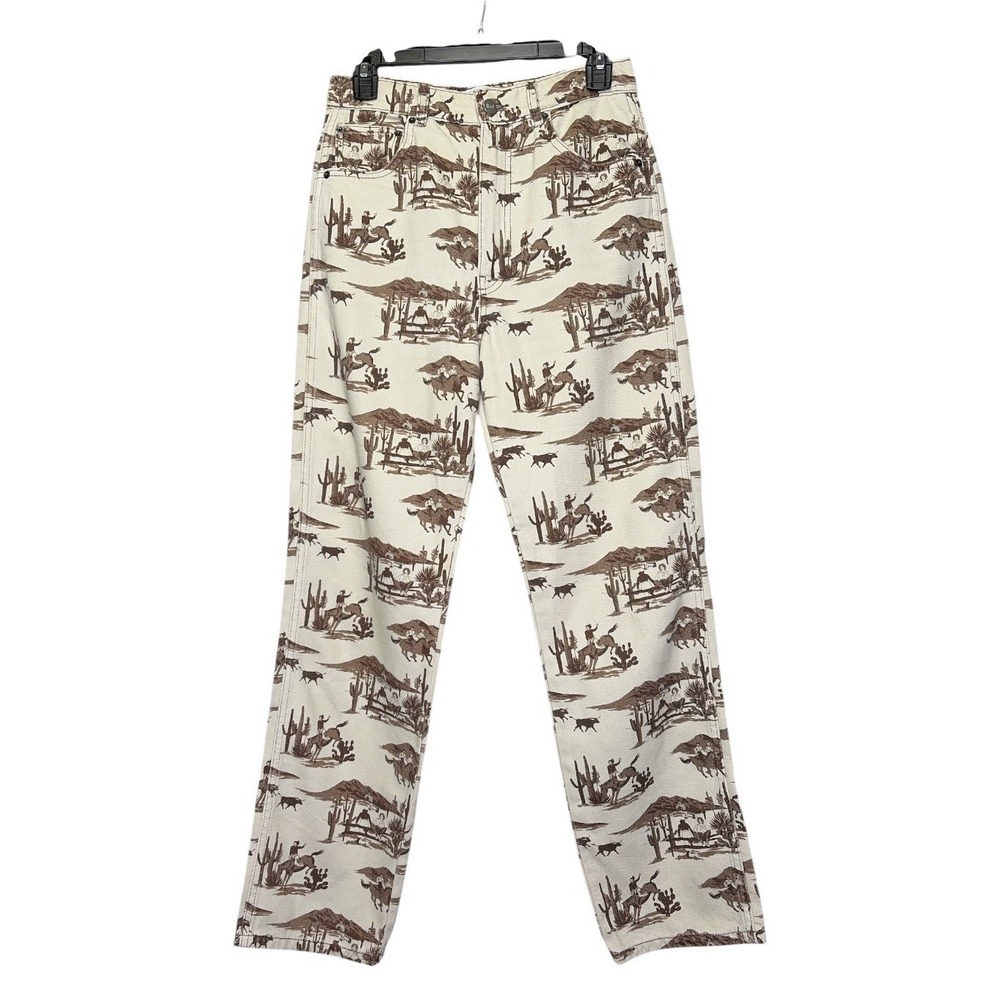 Reformation Sonora High Rise Straight Jeans Western Cowboy Toile Print 26 Cream‎